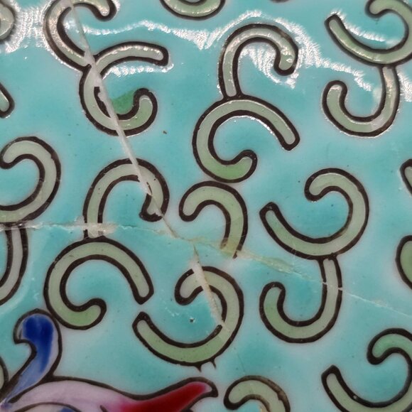 Vintage Chinese Cloisonne Jar With Lid & Wooden Stand Repaired AS IS - Picture 13 of 16